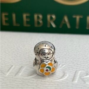Pandora Russian Babushka Matryoshka Doll Charm with Orange Peace Flower